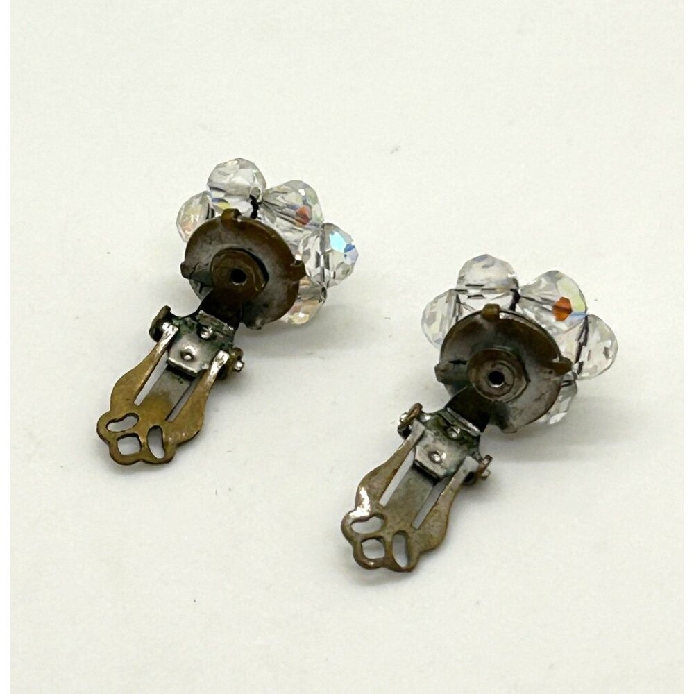 Aurora Borealis Crystal Cluster Clip-On Earrings Vintage Retro Fashion Classic - Picture 4 of 7